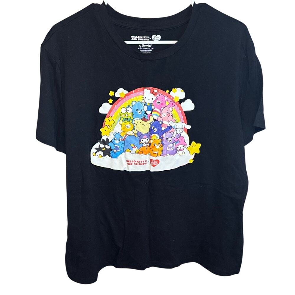 Hello Kitty x Care Bears Rainbow Graphic Tee Black 2XL Y2K Kawaii